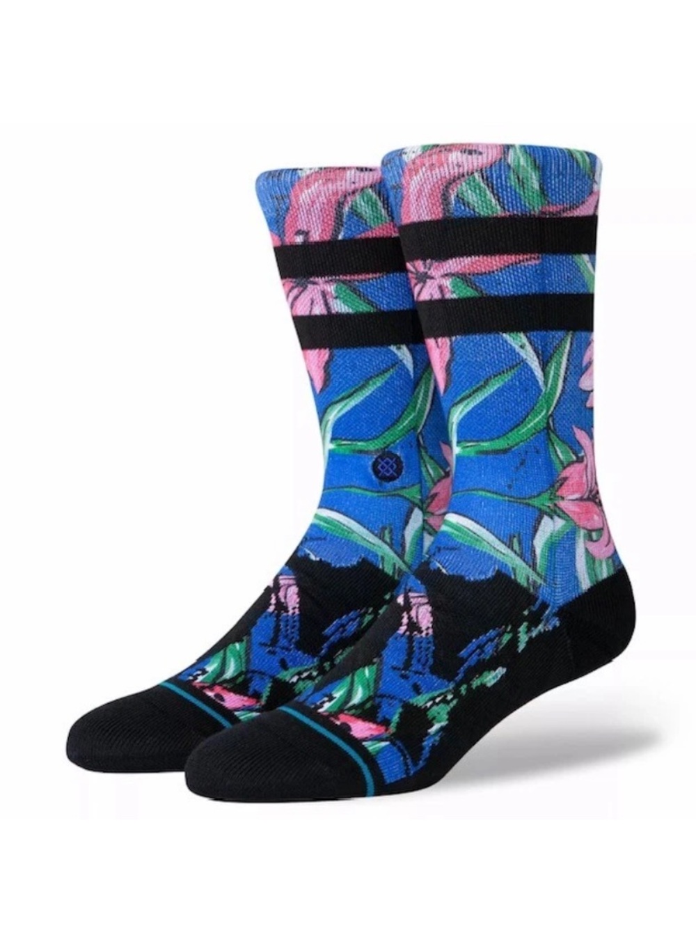 Stance Waipoua ST Blue Floral Hawaii Casual Crew Socks Poly Blend Size large